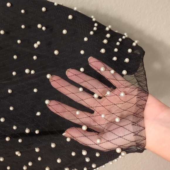 Forever 21 black faux pearl studded shoulder tie mini shift dress - Picture 3 of 8